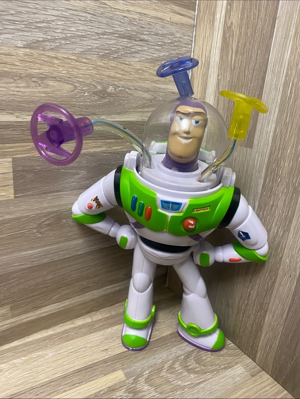 Disney Buzz Lightyear light up spinner Toy Figure - White, Green & Purple